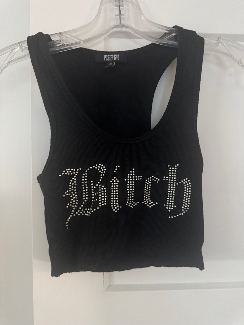 POSTER GIRL Black Crystal Ribbed Crop Tank Top